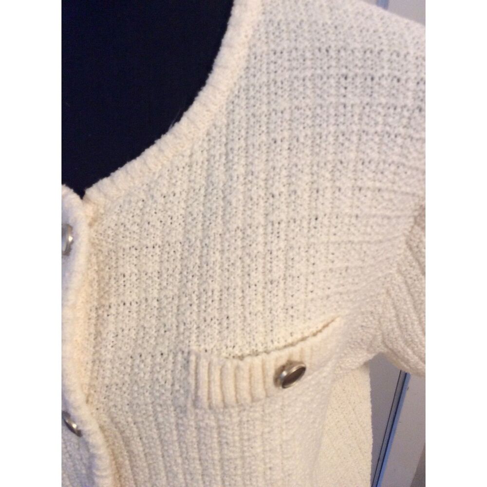 New NWT Short Sleeve Cream Gold Button Front Cardigan XL Career - Picture 4 of 6